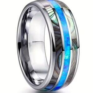 Stainless Steel Ring with Blue and Green Inlay